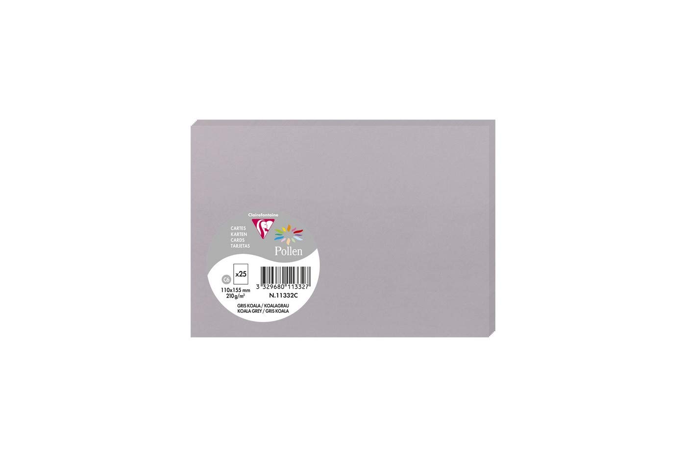 Clairefontaine 11332C Pack of 25 Plain Cards Format C6 11x15,5cm - 210gsm Koala Grey Invitation Cards Events Correspondence Pollen Range Smooth Premium Paper — image 1