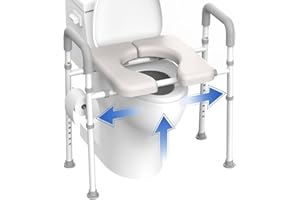 AGRISH Raised Toilet Seat with Handles - Width & Height Adjustable Toilet Seat Risers for Seniors, Heavy Duty Handicap Toilet Riser, Fit Any Toilet, Up to 400lbs