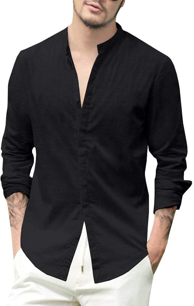 HaiDean Linen Shirt Men Regular Long Sleeve Fit Casual Shirt Modern Men