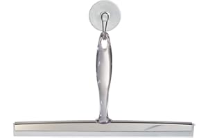 iDesign Zia Metal and Plastic Bathroom Squeegee for Shower, Glass Doors, Floors, Mirrors, with Suction Hook Holder, 12 Inches