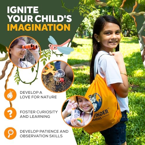 Kit Exploration Enfant avec Jumelles, Boussole, Loupe, Boite Loupe Insecte - Cadeau d'anniversaire pour Garçons et Filles âgés de 3 à 12 Ans