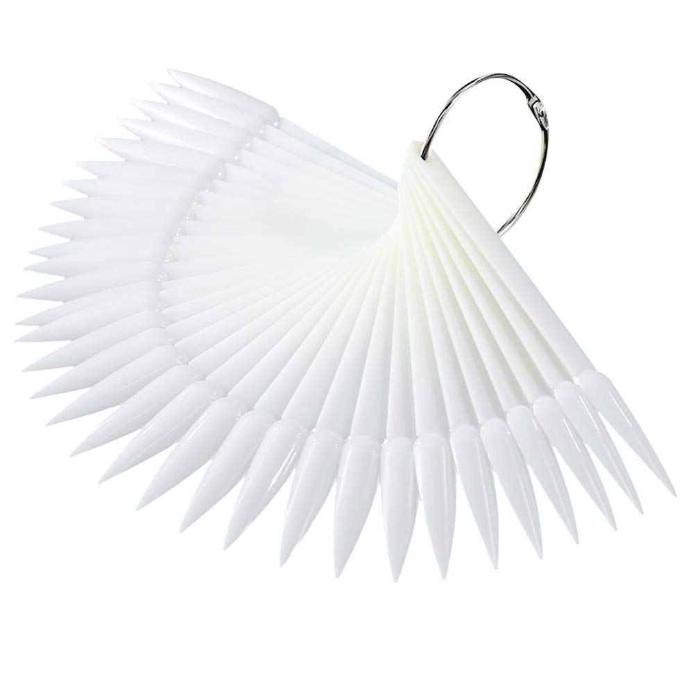 Beaupretty Nail Sticks Fan-shaped Nail Display Practice Tips Colour Tips Display with Metal Ring,100pcs(White)