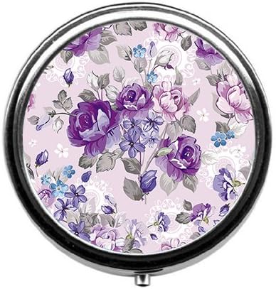 Abstract Background with Flowers Cute Pill Box/Pill case-Round Pill Box/case- Three-Compartment Pill Box/Pill case