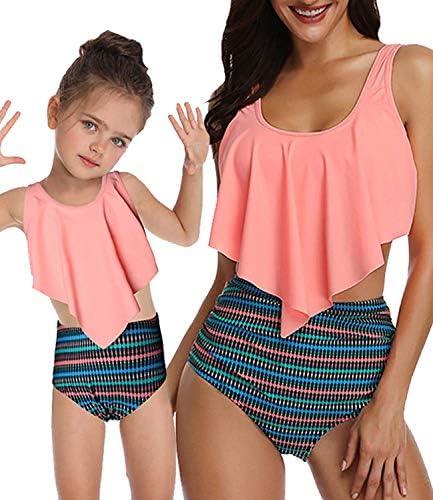 Mommy and Me Swimsuits High Waisted Tankini Set Women Girl 2 Pcs Family Matching Swimwear Best Gift for Birthday