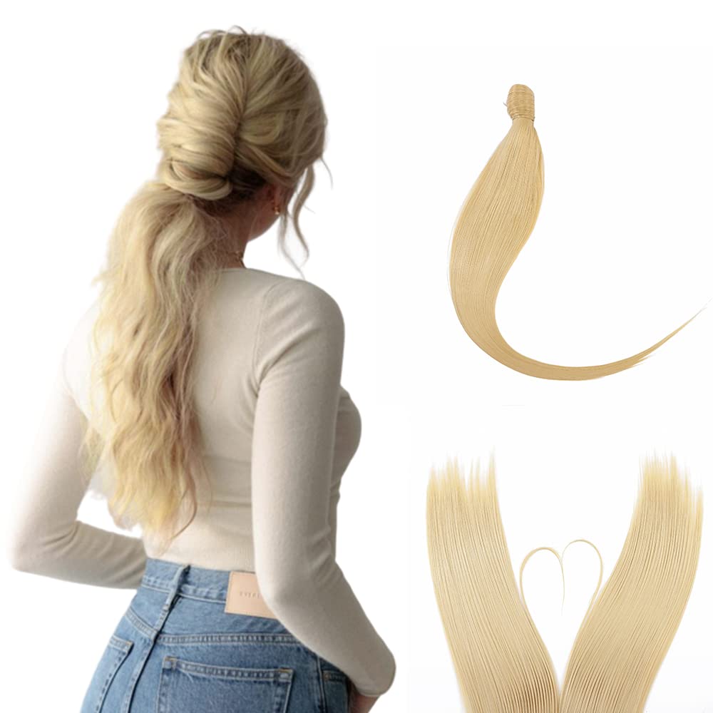 S-noilite® Trendy 23"(58cm) Straight Wrap around Ponytail Clip in Hair Extension Strap Pony Tail Long Popluar Style Golden mix Bleach Blonde