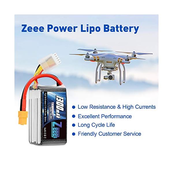 Zeee 4S Lipo Akku 14,8V 120C 1300mAh RC Lipo Batterie mit XT60 Stecker für FPV Racing Drones Rennrad Quadcopters… – Bild 6