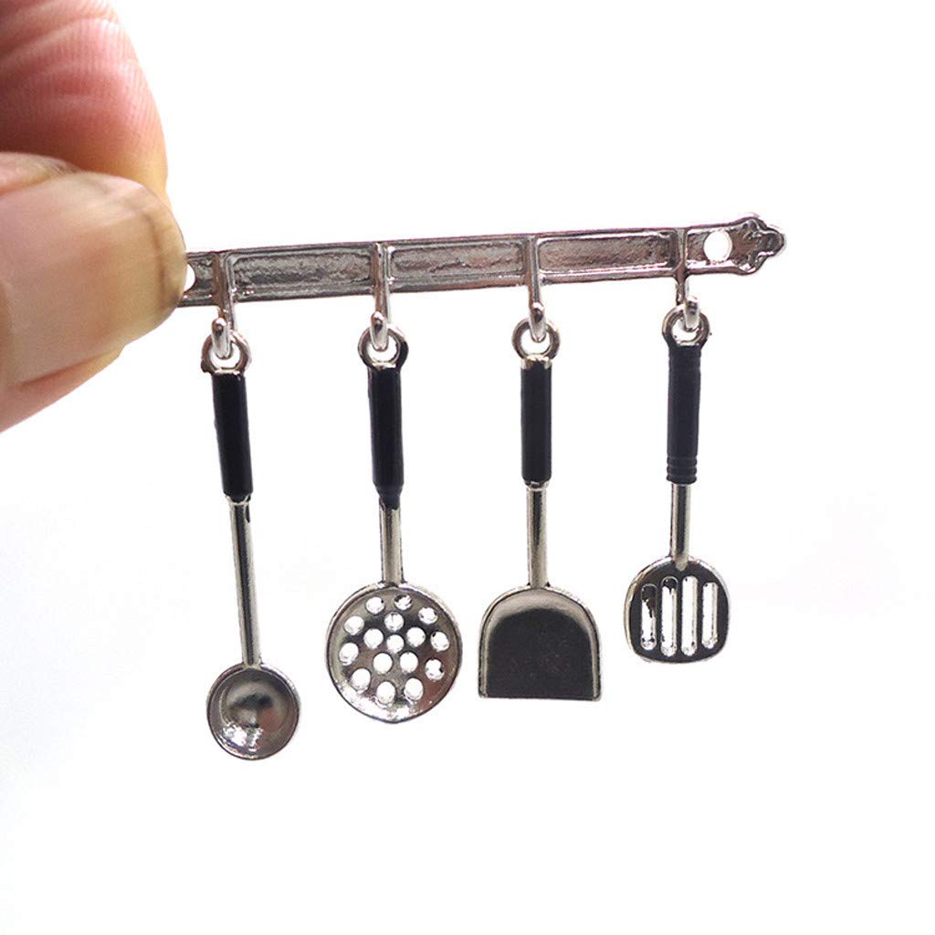 Xuways 1:12 Scale Miniature Life Play Scene Model 5Pcs Kitchen Spoon Shovel Cookware Tools Toys Dollhouse Decoration Accessories for Kids Toddlers Pre-K
