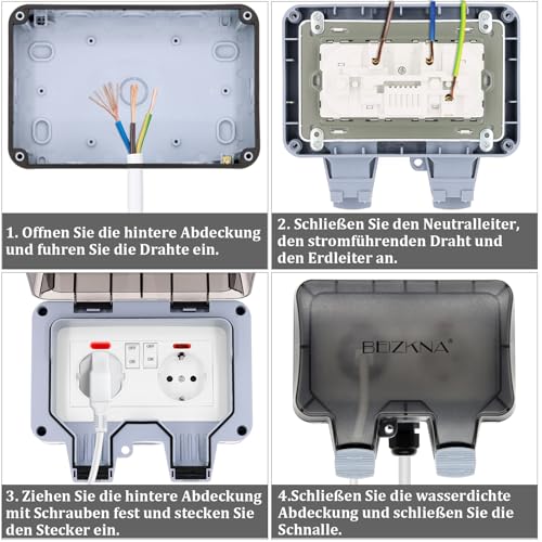Outdoor Socket IP66 Waterproof Socket with Switch Indicator Light, Wall Socket Wet Room Surface-Mounted Protective Contact Garden Socket Dustproof Weatherproof Outdoor Socket with Hinged Lid