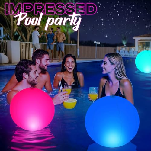 KingSom Solar Floating Pool Lights, Large Inflatable Balls Floating Pool Lights, IP68 Waterproof Solar Ball Pond Light, Colour Changing Hanging Balls Light-2PCS