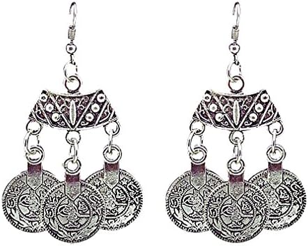 FanC, Women's Ancient Roman Style Triple Coin Pendant Dangle Earrings
