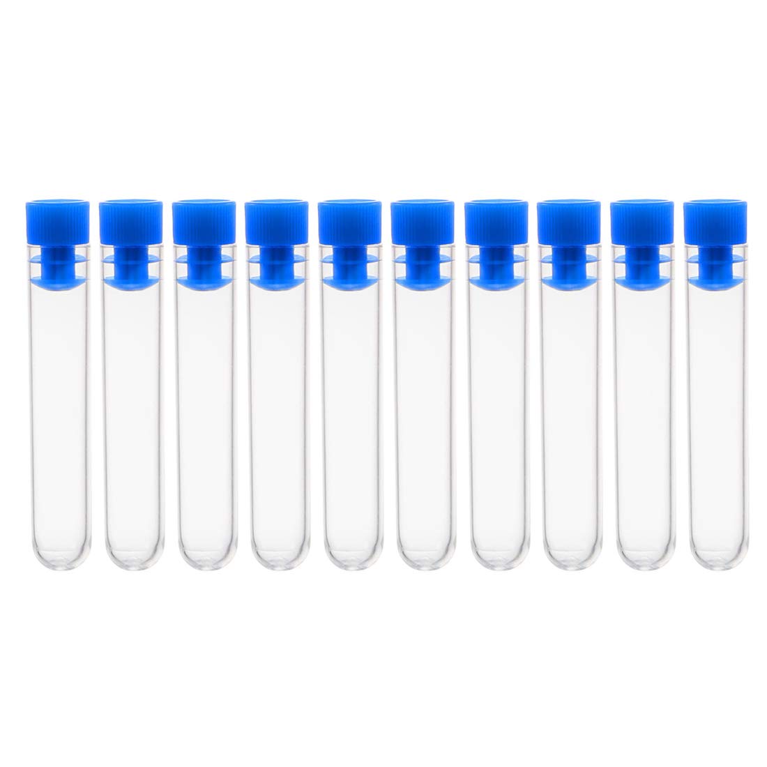sourcing map 50 Pcs Plastic Test Tubes with Cap, Polystyrene Mini Test Tube, Blue, 12x60mm, Storage Container for beads Sample Laboratory