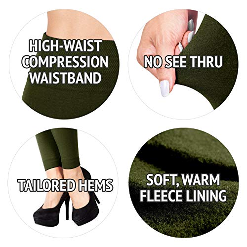 SATINA HIGH WAISTED LEGGINGS FOR WOMEN | TUMMY CONTROL & COMPRESSION WAISTBAND (ONE SIZE (HIGH WAIST), OLIVE)