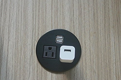 UL Listed Desktop Recessed Power Grommet Hub 2 Power Outlets & Dual USB Ports for Kitchen Office Desk Table (Black)