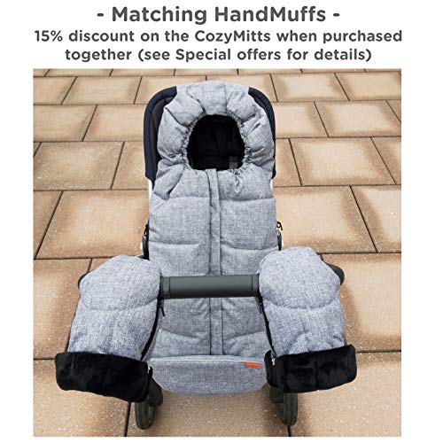 liuliuby CozyMitts – Weatherproof Stroller Hand Muff/Stroller Warmer Gloves for Freezing Winter – Universal Fit (Heather Gray)