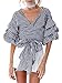 Simplee Apparel Women's Off Shoulder V Neck Wrap Blouse Shirt Waist Tie Plaid