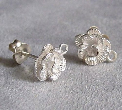 2pcs .925 Sterling Silver 8mm Rose Stud Earrings Connector W/Loop Ring & Post w/Clutches/Earnut/Findings/Bright