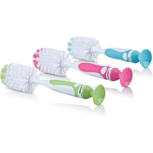 Amazon.com: Nuby 2-Pack Easy Clean Bottle Brush with Suction Base, Colors  May Vary, 5", 2 Count : Baby