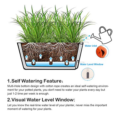 T4U 27cm Selbstwässernder Blumenkasten Kräutertopf mit ERD-Bewässerungs-System Braun 3er-Set Kunststoff Blumentopf Pflanzgefäß Rechteck für Küche Balkon Fensterbank – Bild 8