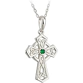Biddy Murphy 925 Sterling Silver Celtic Cross Necklace for Women, Traditional Irish Emerald Green Cubic Zirconia, Made in Ireland, 1 1/8" H x 5/8" W, 18" Length Chain