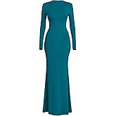 PRETTYGARDEN Fall Dresses for Women 2026 Long Sleeve Bodycon Mock Neck Ruched Maxi Formal Cocktail Wedding Guest Dress