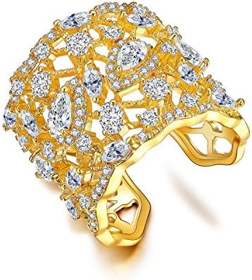 NEWBARK 18k Gold Plated Wide Cubic Zirconia Adjustable Engagement Wedding Party Fashion Open Ring
