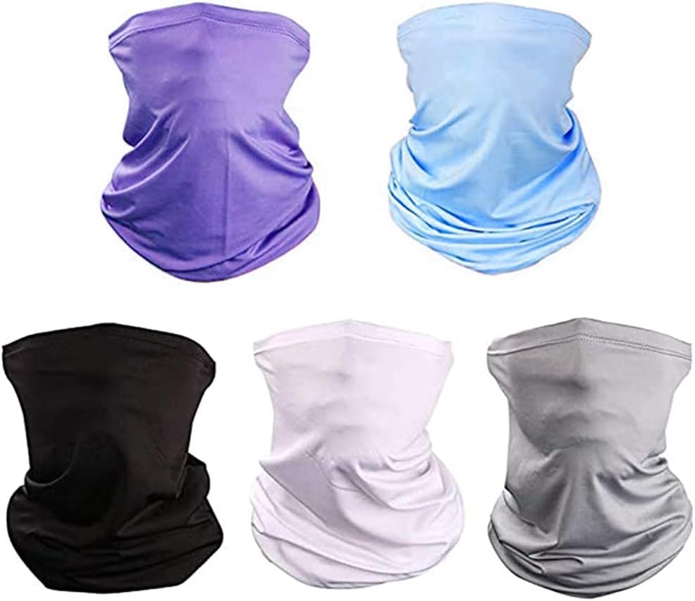 5 Pack Unisex Seamless Neck Gaiter Face Mask UV Sun Protection Bandanas Magic Face Cover Scarf Dust Wind for Fishing Hiking Cycling Motorcycling