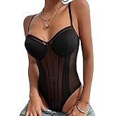 Lilosy Sexy Wireless Strappy Mesh Corset Lingerie Bodysuit Top
