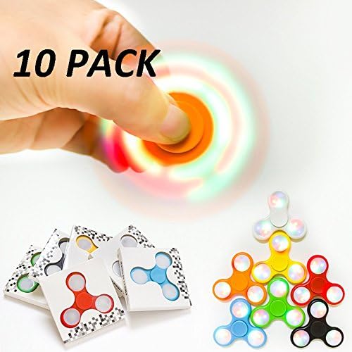 10 Pack Variety Toy LED Light Tri-Spinner Fidget Toy Hand Spinner, Stress Reducer Anxiety and Boredom Reliever (colors may vary)