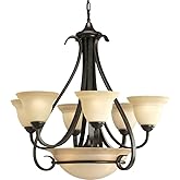 Progress Lighting Torino 6-Light Forged Bronze Chandelier with Tea-Stained Glass Shade