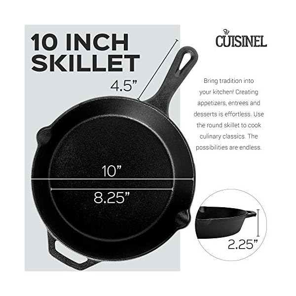 Cast-Iron-Skillet-Set-6810-1524cm2032cm254cm-3-Silicone-Handle-Holders-Pre-Seasoned-Oven-Safe-Cookware-IndoorOutdoor-Grill-Stove-Top-and-Induction-Safe cuisinel Cast Iron Skillet Set - 6"+8"+10" / 15.24cm+20.32cm+25.4cm + 3 Silicone Handle Holders - Pre-Seasoned Oven Safe Cookware - Indoor/Outdoor - Grill, Stove Top and Induction Safe