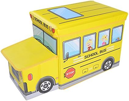 OVI Toys Storage Box Toy Bin Toy Chest Foldable Storage Seat - School Bus