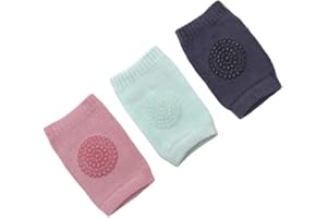 Generic Baby Knee Pads, Infants Crawling Anti-Slip Knee Protection Toddler Unisex Design Adjustable Knee Socks (3 Pairs), DIY toy, White, Standard