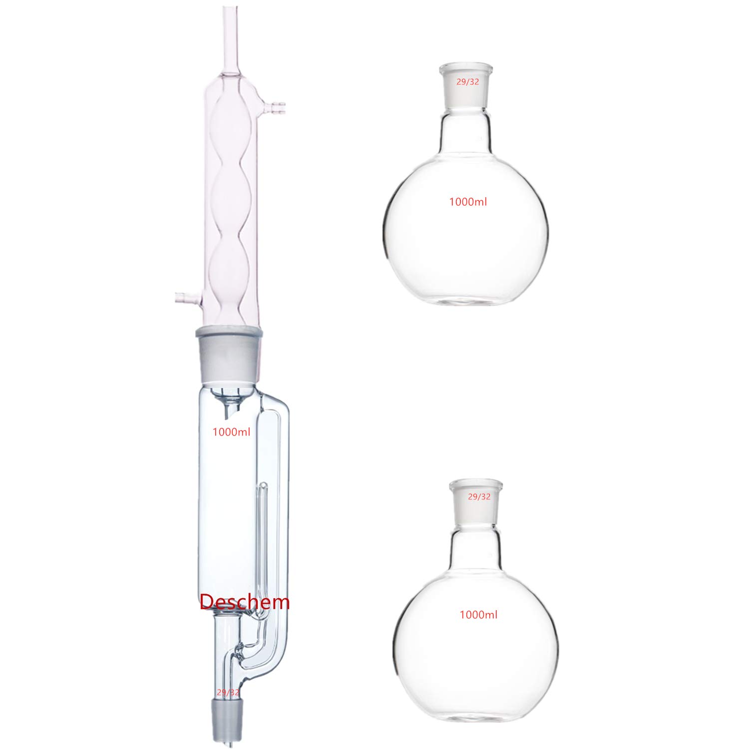 Deschem 1000ml Lab Glass Soxhlet Extractor Body Allihn Condenser