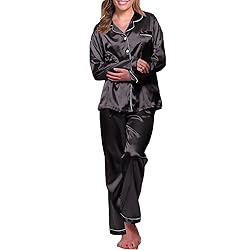 Womens Satin Pajamas Set Long Sleeve Sleepwear