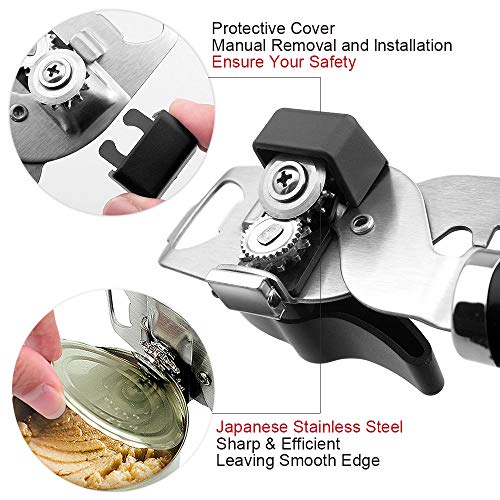Can Opener Manual No-Trouble-Lid-Lift | Best Can Opener Smooth Edge | Ultra Sharp & Safe 4in1 Stainless Steel Can Opener for Bottle/Tin - Ergonomic Long Handle Ideal for Seniors with Arthritis, Black