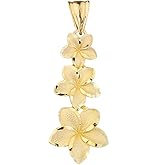 Elegant 14k Yellow Gold Hawaiian Plumeria Flowers Charm Pendant