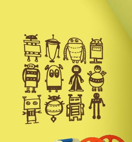 YINGKAI Cartoon Multiple Robots Decal Living Room Home Vinyl Carving Wall Decal Sticker for Kids Room Home Window Decoration