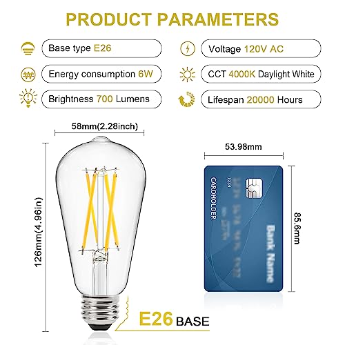 Ascher Dimmable Vintage LED Edison Bulbs 60 Watt Equivalent, Eye