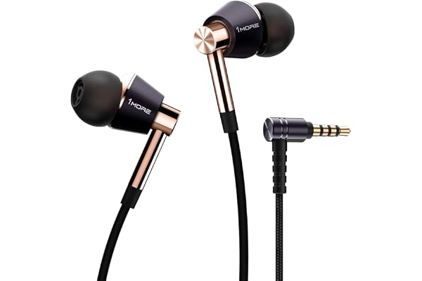 1MORE Triple Driver in-Ear Earphones Hi-Res Headphones with High Resolution, Bass Driven Sound, MEMS Mic, in-Line Remote, High Fidelity for Smartphones/PC/Tablet - Gold