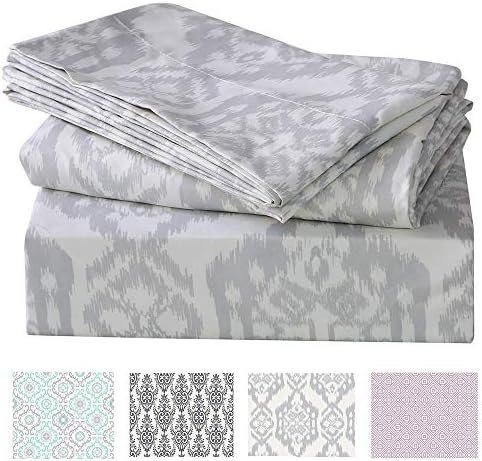Printed Bed Sheet Set King Size 100% Polyester Soft Brushed Microfiber Bedding Sheet, Hypoallergenic, with Deep Pocket Fitted Sheet, Luxury Bedding Collection(Satorini, King)