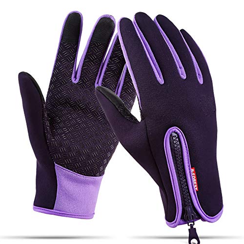QNMM Touch Screen Gloves Windproof Waterproof Cold Proof Thermal Mittens Cycling Bike Sports Compression Liner Gloves Outdoor Hunting Climbing Sports,Purple,XL