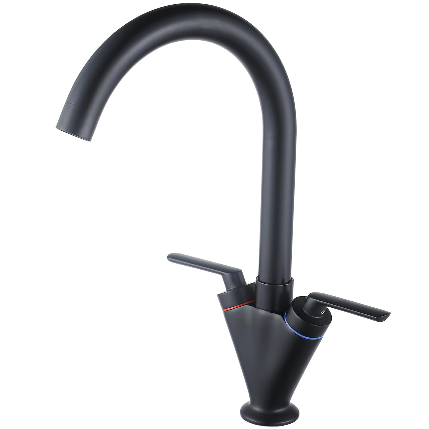 Eovem Kitchen Tap Matt Black Dual Lever Brass Swan Neck Kitchen Faucet Monobloc Swivel Sink Mixer Tap