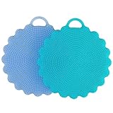 Food-grade Antibacterial Silicone Non Stick Dishwashing Dish Brush Sponge Towel Scrubber For Kitchen Wash Pot Pan Dish Bowl / Wash Fruit and Vegetable (Blue+Sky Blue)