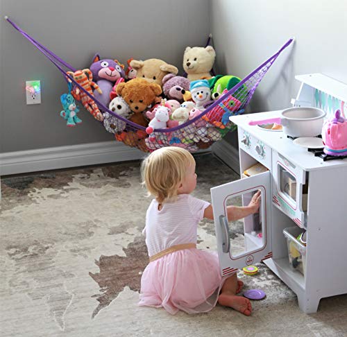 MiniOwls Storage Hammock Stuffed Toys Organizer - Fits 30-40 Plush Animals. Great Gift for Boys and Girls. Instead of Bins and Toy Chest - Displays Teddies Easily. (Purple, X-Large)