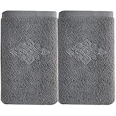 sense gnosis Grey Hand Towel Set of 2 Super Thick Luxury 100% Cotton Soft Highly Absorbent Embroidered Hand Towels for Bathroom Decorative Hotel Quality 13 x 29 Inch