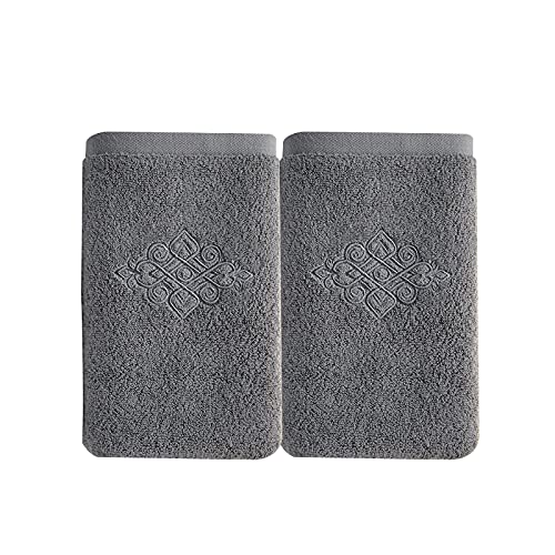 sense gnosis Grey Hand Towel Set of 2 Super Thick Luxury 100% Cotton Soft Highly Absorbent Embroidered Hand Towels for Bathroom Decorative Hotel Quality 13 x 29 Inch