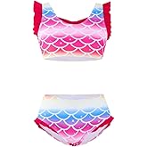 ESHOWEE Girls Two Piece Tankini Swimsuit Cute Little Kids Bathing Beach Ruffles Swimwear Set Mermaid Suit with Chest Pad