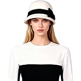 HIMESPORT Women's Black White Wool Felt Cloche Hat with Bow Formal Church Tea Party Dress Cocktail Bucket Hats