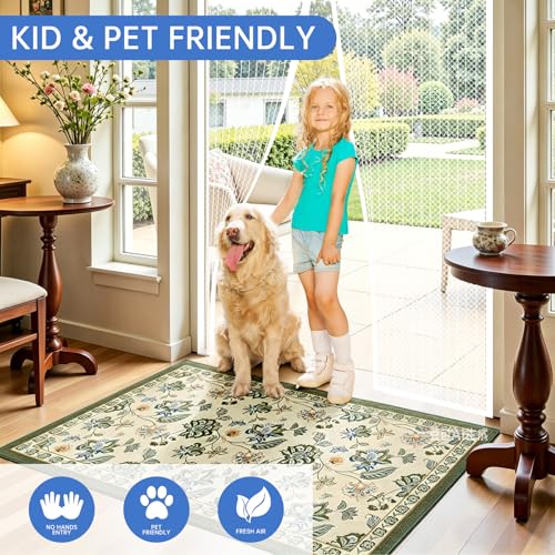 White Magnetic Screen Door Fits Door Size 32x80in Screen Size 34x82in Heavy Duty Mesh Full Frame With Magic Tape