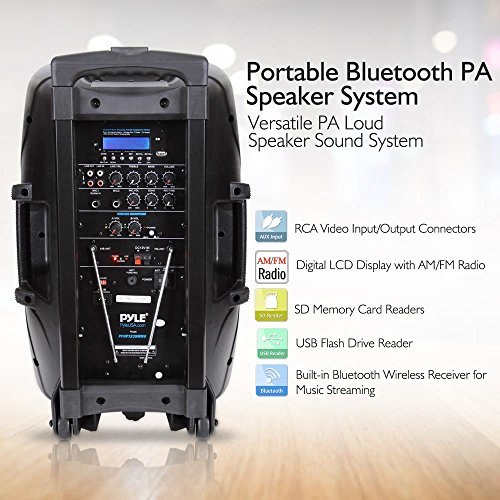 Pyle-1000-Watt-12-Bluetooth-PA-Speaker-Indoor-Outdoor-Portable-Sound-System-with-2-UHF-Wireless-Microphones-Rechargeable-Battery-Audio-Recording-USBSD-Readers-FM-Radio-PPHP1235WMU